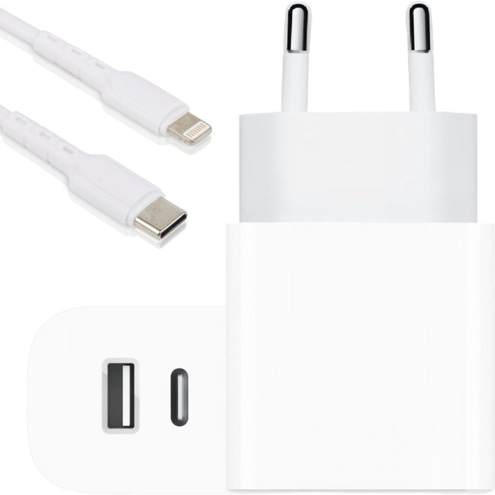 Power Adapter USB C met USB-C Kabel voor iPhone en iPad - USB A + USB-C met Lightning iPhone Oplader Kabel - 20W USB-C en 18W USB-A Snellader - iPhone Adapter - Oplaadstekker - Snellader iPhone 11/12/13/iPad oplader - Samsung oplader - Universeel