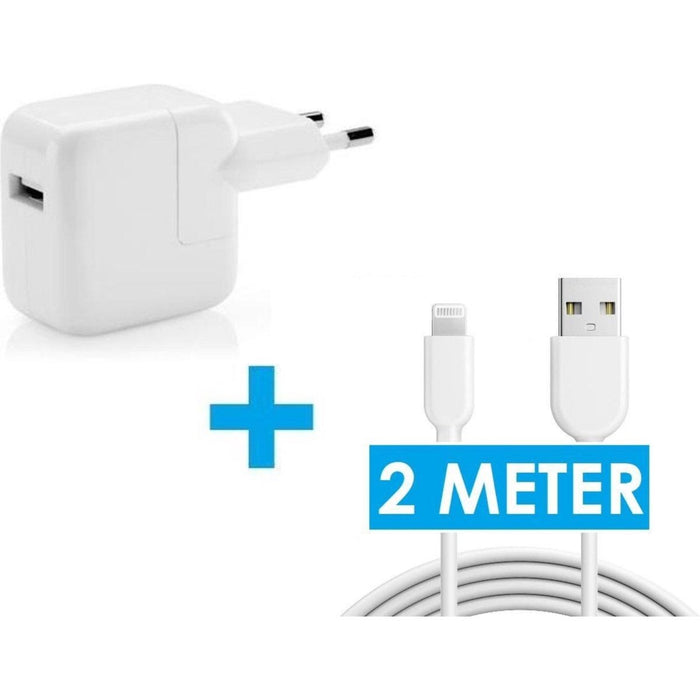 PowerPlug 12W iPad Oplader - 2.4A Oplaadstekker Blok Adapter voor Apple iPad Air / 10.2 / 2017 / 2018 Oplaadkabel Snoer Kabel Laadkabel 2 Meter