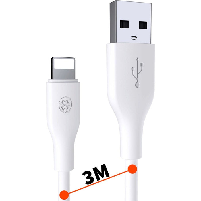 Premium iPhone Kabel 3 Meter - Duurzaam TPE Materiaal - 2.4A Quick Charge -iPhone oplader - iPhone kabel - iPhone oplaadkabel - iPhone snoertje - iPad Kabel - Lightning Kabel - Opladerkabel - iPad Oplader