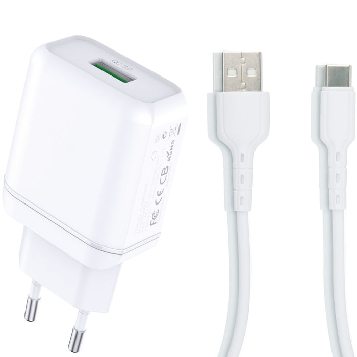 Quick Charge oplaadstekker 18W met USB-C Kabel | 2 Meter | USB Power oplader met USB-C Kabel | Samsung S21 / S20 - USB Samsung Fast Charge |Snellader Samsung S21 Ultra / Plus / S20 Ultra / Plus / FE / A72 / A52 / A51 Lader |Samsung Adapter
