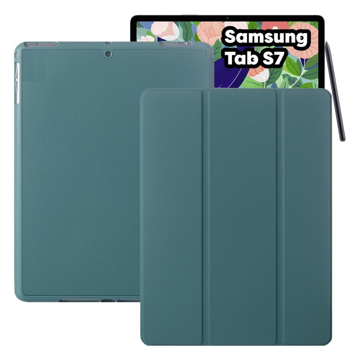 Samsung Galaxy Tab S7 Hoes - Donker Groen Smart Folio Cover met Samsung S Pen Vakje - SM-T870 Tab S7 Hoesje Case Cover