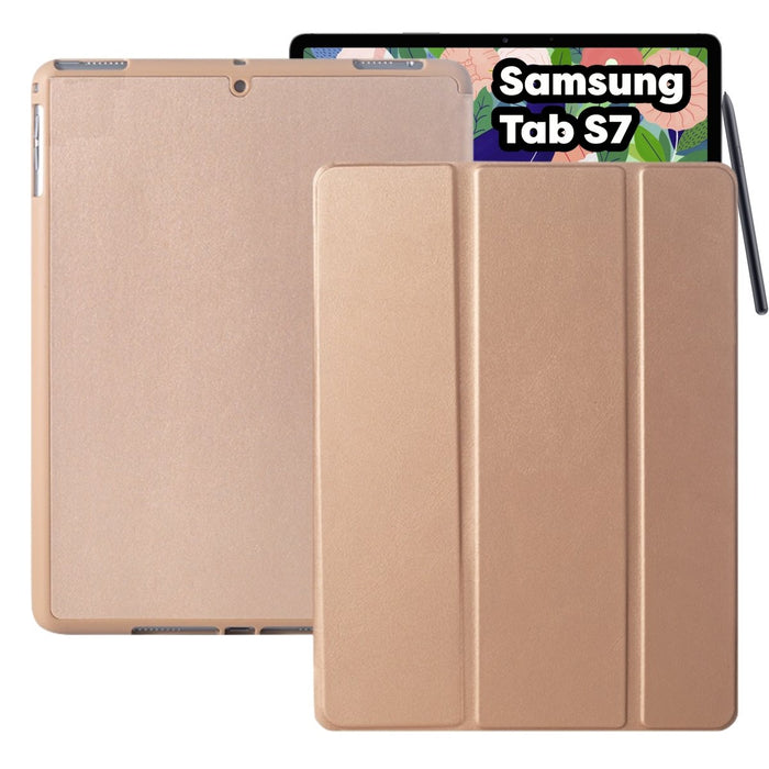 Samsung Galaxy Tab S7 Hoes - Goud Smart Folio Cover met Samsung S Pen Vakje - SM-T870 Tab S7 Hoesje Case Cover