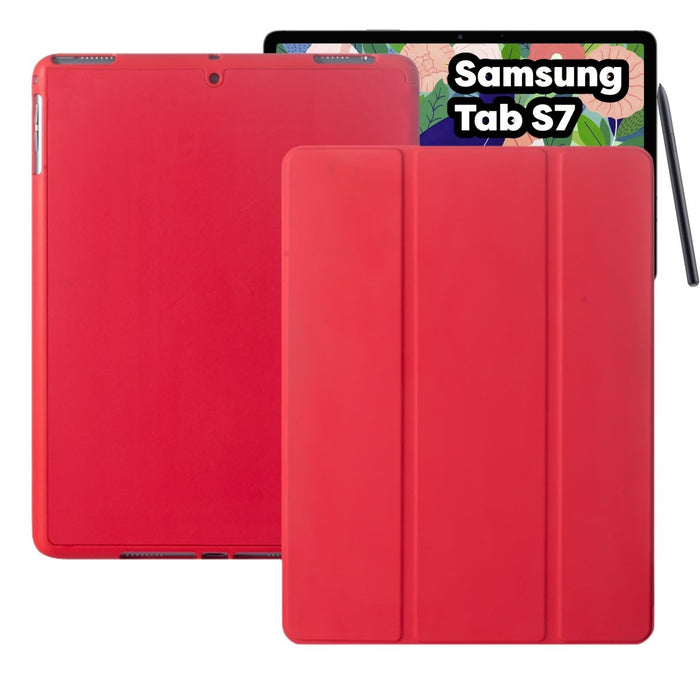 Samsung Galaxy Tab S7 Hoes - Rood Smart Folio Cover met Samsung S Pen Vakje - SM-T870 Tab S7 Hoesje Case Cover