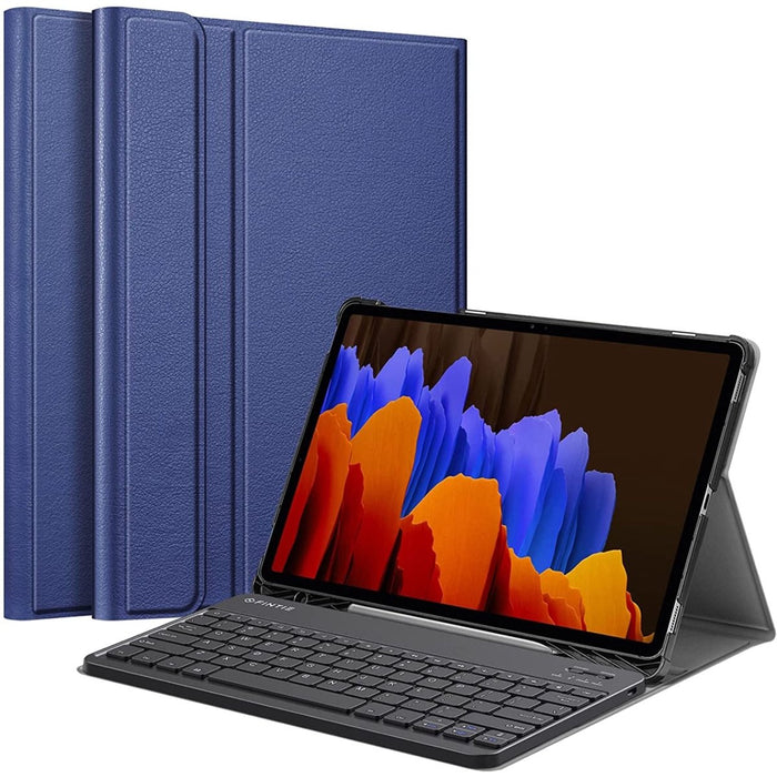 Samsung Tab A8 Hoes met Toetsenbord - Leer - Keyboard case voor Samsung Galaxy Tab A8 (10.5 inch) - SM-X200, SM-X205 - Tablet Hoesje met Toetsenbord - Donker Blauw - Bluetooth Toetsenbord Tablet - Samsung Toetsenbord