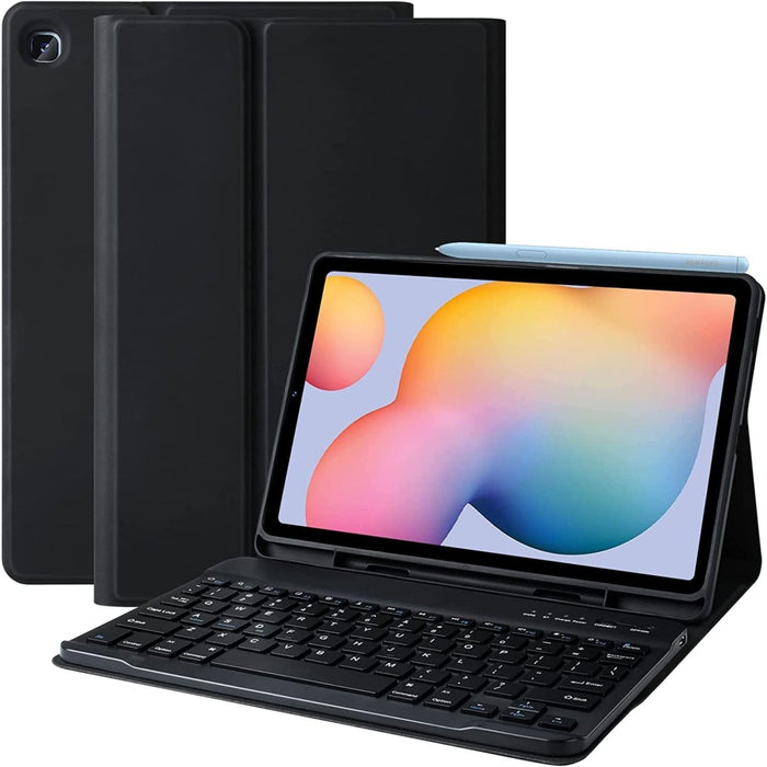 Samsung Tab S6 Lite Hoes met Toetsenbord - Leer - Keyboard case voor Samsung Galaxy Tab S6 Lite (10.4 inch) - P610, P615 - Tablet Hoesje met Toetsenbord - Zwart - Bluetooth Toetsenbord Tablet - Samsung Toetsenbord