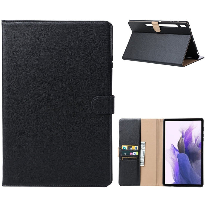 Samsung Tab S7 FE Hoesje - Vegan Leer - Book Case Samsung Tab S7 FE (2021) 12.4 - Samsung Tab S7 FE Hoes - Cover voor de Samsung Galaxy Tablet S7 Fan Edition 2021 - 12.4 inch - Zwart