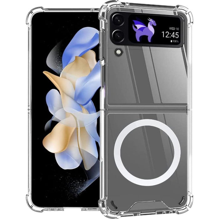 Samsung Z Flip 3 Hoesje Doorzichtig met Magnetische Cirkel - MagSafe Compatible Hoesje voor Galaxy Z Flip 3 - Hoesje - Transparant