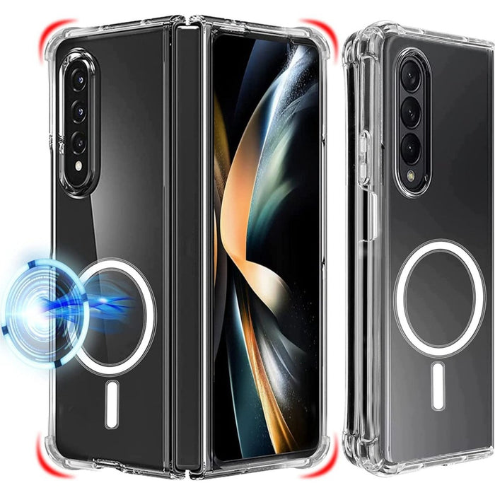 Samsung Z Fold 4 Hoesje Doorzichtig met Magnetische Cirkel - MagSafe Compatible Hoesje voor Galaxy Z Fold 4 - Hoesje - Transparant