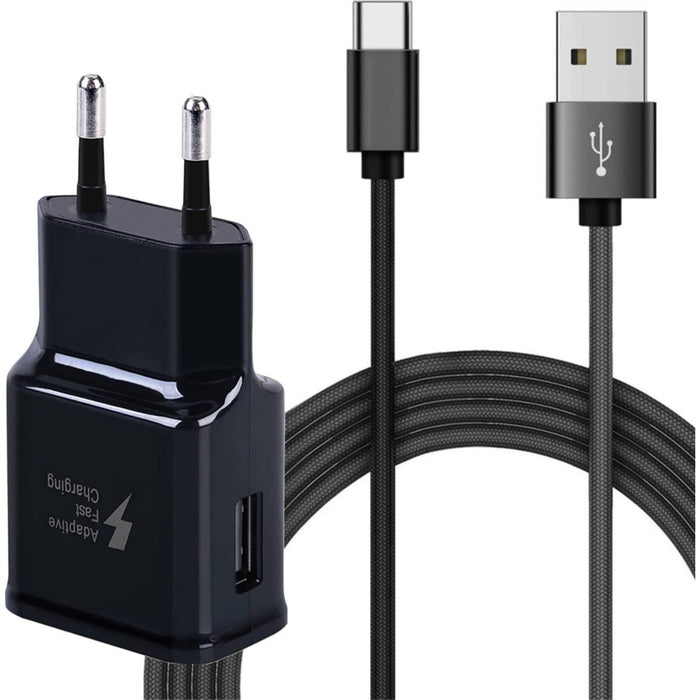 Snellader + Gevlochten USB C Kabel 3 Meter - Samsung 15W Snellaadfunctie - Gecertificeerde USB Adapter + USB-C Oplader - Zwart