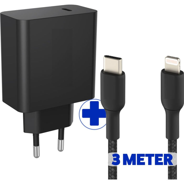 Snellader iPhone met Gevlochten Lightning Kabel - 3 Meter - USB-C - 45W - Super Fast Charge