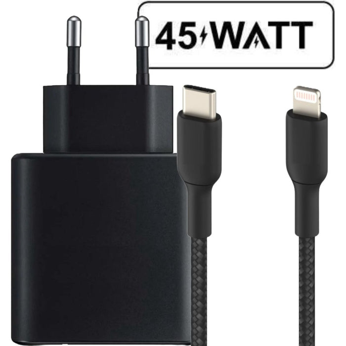 Snellader iPhone met Gevlochten Lightning Kabel - USB-C - 45W - Super Fast Charge