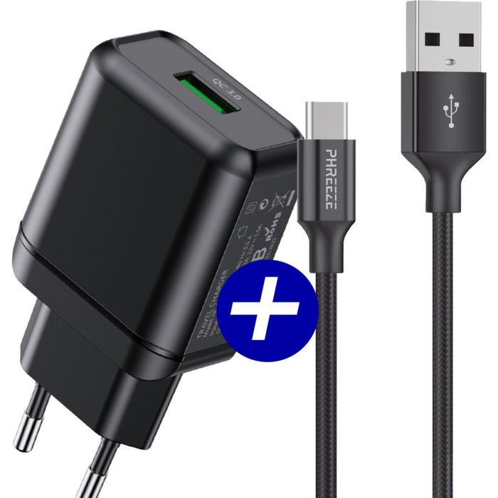 Snellader met USB-C Kabel voor Samsung S21/S20/S10/A51/A53/S22/A13/A50/S9/A52 - Quick Charge 18W - Gecertificeerde USB Adapter met USB-C Kabel