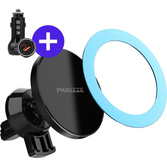 Telefoonhouders Auto met Draadloze Oplader & Infrarood Sensor (15 Watt Snellader) - Autolader Qi voor Raam, Dashboard, Ventilatierooster en Bureau - Zwart
