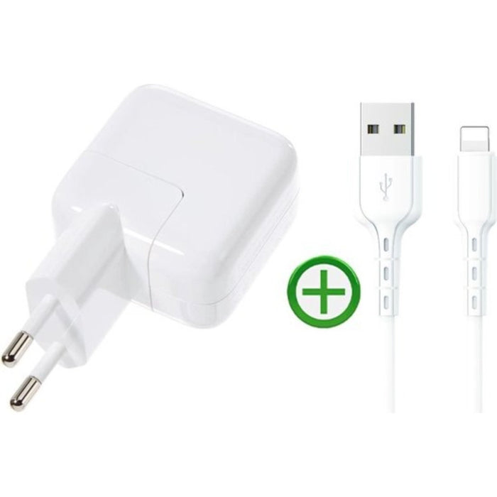 Universal iPad/iPhone USB Power Adapter 12W + oplaadkabel - 1 meter lightning - Ipad/iPhone - USB-A adapter - USB stekker - USB lader - Blokje - Universeel - iPad - iPhone - Wit