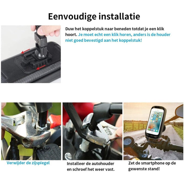 Universele motorhouder | Spiegelmontagestandaard | Stuur Telefoon houder | Scooter | Activa | Fiets | Motor | Tot 6.7 inch - Fietshouders - Phreeze