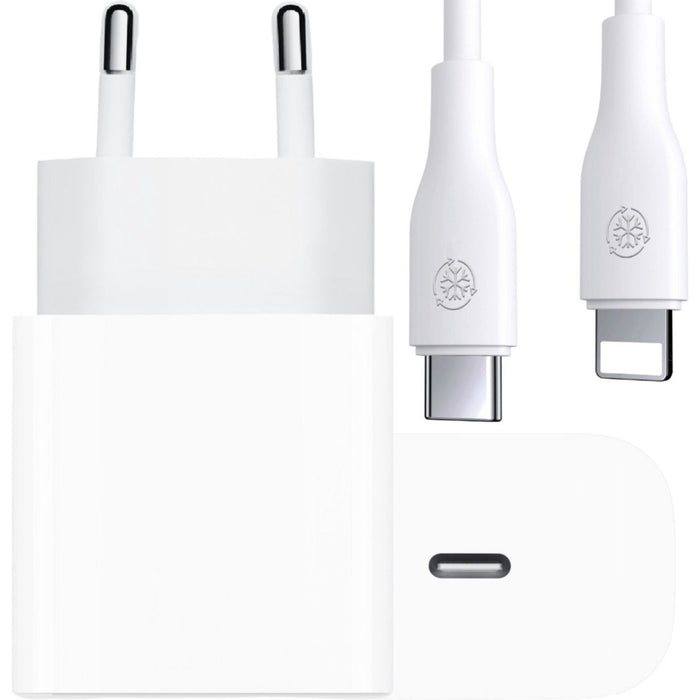 USB-C Adapter + iPhone Kabel USB C 2 Meter - Voor iPhone 8, X, 11, 12, 13, iWatch en iPad - Sneller, Compacter en Veiliger dan Apple Adapter met 25W PPS-Fast Charging -Wit
