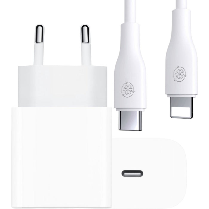 USB-C Adapter + iPhone Kabel USB C - Voor iPhone 8, X, 11, 12, 13, iWatch en iPad - Sneller, Compacter en Veiliger dan Apple Adapter met 25W PPS-Fast Charging -Wit
