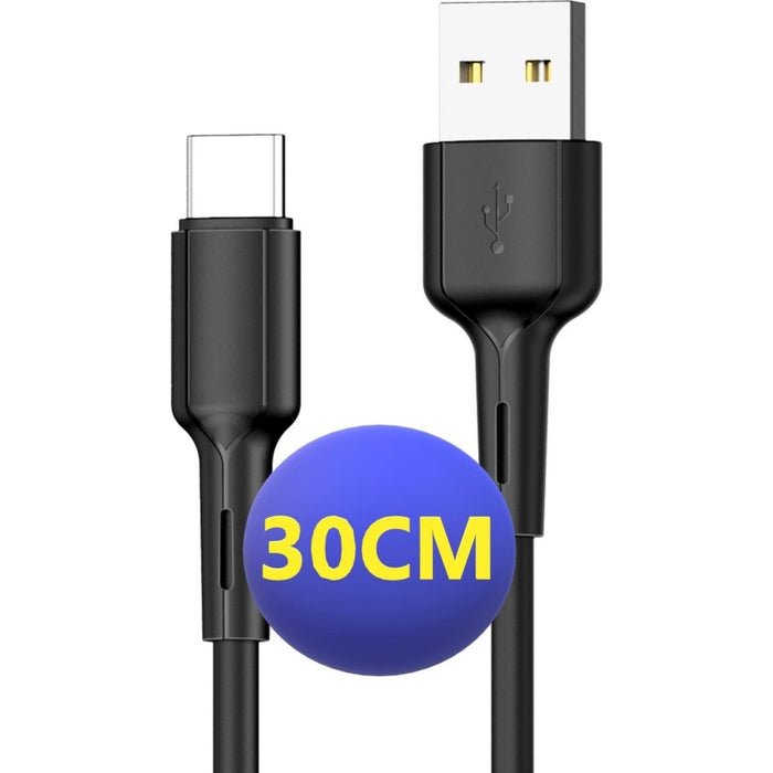 USB-C Data- en Laadkabel 30 CM - 2.4A Snellader Kabel - Fast en Quick Charge Oplaadkabel - Type C Naar USB-A - Oplaadsnoer Telefoon - Laptop - Samsung Galaxy en Note - Sony - OnePlus - Gevlochten Nylon – Zwart