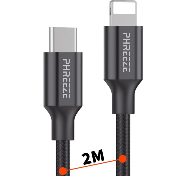 USB-C naar Lightning kabel - 2 meter - Geschikt voor iPhone/iPad/Airpods - Ondersteunt snelladen vanaf iPhone 8/X/XR/XS/11/12/13 - 2m - Kabels - Phreeze