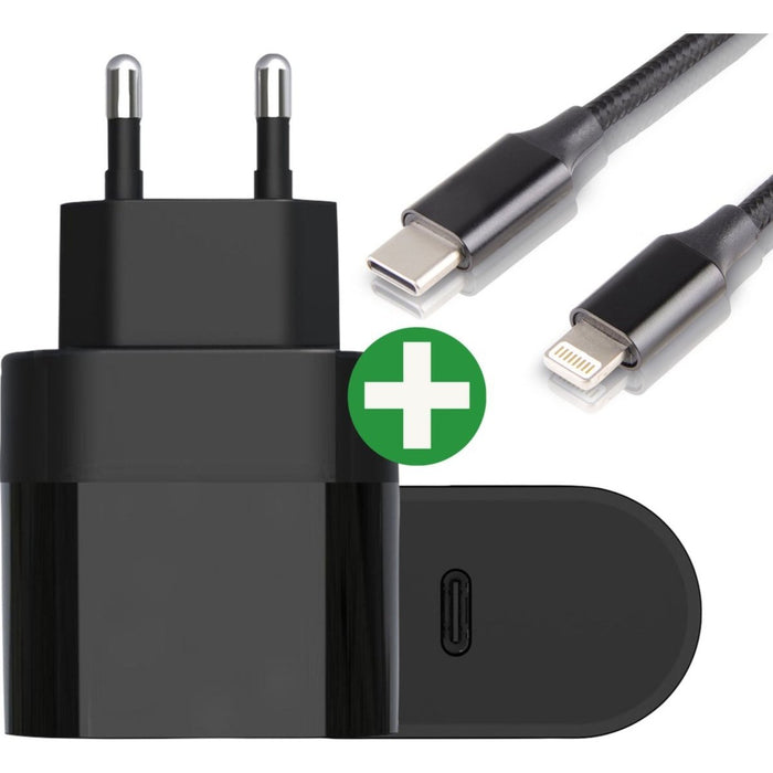 USB-C Oplaad Adapter 20W + Lightning Oplaadkabel - Geschikt voor iPhone 13/13 Pro/13 Mini/13 Pro Max/12/12 Pro/11/ 11 Pro/XR/ iPad Pro 2020 - Zwart - Opladers - Phreeze