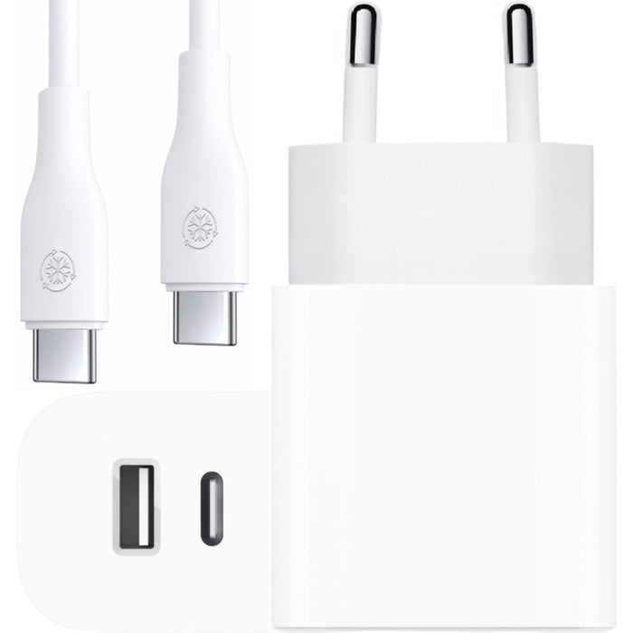 USB C Oplader met USB-C Kabel 3 Meter - Oplader Samsung - 20W Dual Charger - Wit - Geschikt voor: smartphone, tablet, e-reader en meer | Ondersteunt Snel laden
