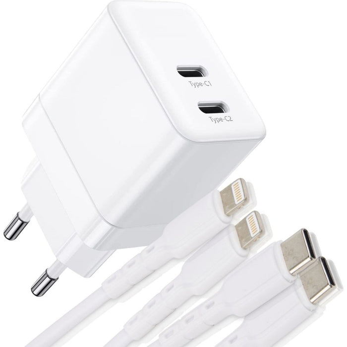 USB-C Snellader 35W + 2x Lightning Kabel - 2M - Geschikt voor Apple Snellader iPhone 14 / 13 / 12 / 11 / X series - Opladers - Phreeze