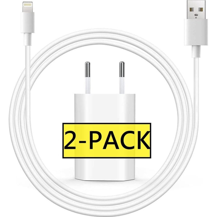 Voordeelverpakking iPhone Lightning Oplaadkabel | 2 Meter | Inclusief 5 Watt Lader | Oplaadstekker voor Apple iPhone 5/6/7/7 Plus/8 Plus/X/Xr/Xs/Xs Max/11/11 Pro/11 Pro Max | Lader voor iPhone / iPad | Oplader | Adapter - Opladers - Phreeze