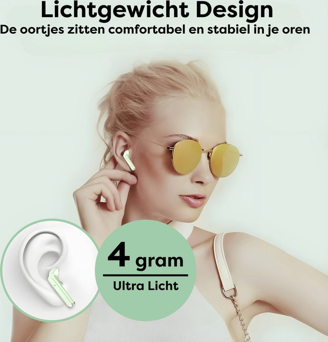 Draadloze Oortjes met LED Display - Bluetooth 5.3 - Groen - Volledig Draadloos - Oordoppen met Microfoon - Oordopjes Bluetooth - Earbuds - Oordopjes - Phreeze