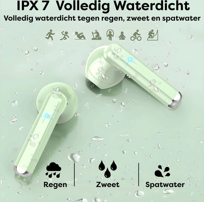 Draadloze Oortjes met LED Display - Bluetooth 5.3 - Groen - Volledig Draadloos - Oordoppen met Microfoon - Oordopjes Bluetooth - Earbuds - Oordopjes - Phreeze