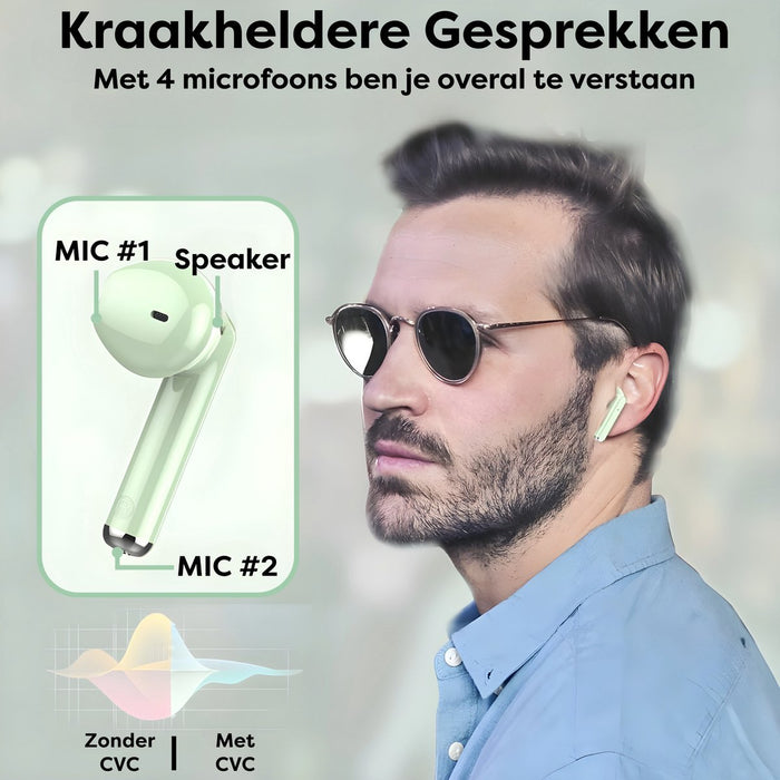 Draadloze Oortjes met LED Display - Bluetooth 5.3 - Groen - Volledig Draadloos - Oordoppen met Microfoon - Oordopjes Bluetooth - Earbuds - Oordopjes - Phreeze