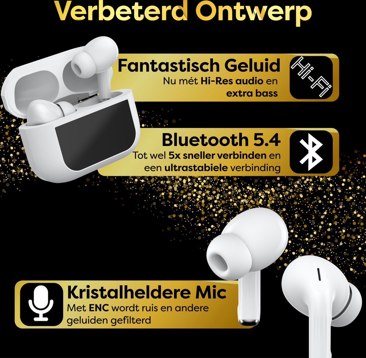 In - Ear Draadloze Oordopjes met Touch Display - Geschikt voor iPhone Oortjes - Nieuwe Bluetooth 5.4 - Noise Cancelling - Oortjes Draadloos - Originele Wireless EarBuds - Phreeze TWS9 Pro - Oordopjes - Phreeze