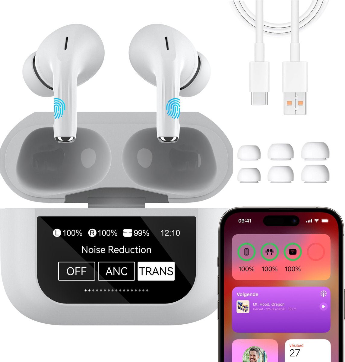 In - Ear Draadloze Oordopjes met Touch Display - Geschikt voor iPhone Oortjes - Nieuwe Bluetooth 5.4 - Noise Cancelling - Oortjes Draadloos - Originele Wireless EarBuds - Phreeze TWS9 Pro - Oordopjes - Phreeze