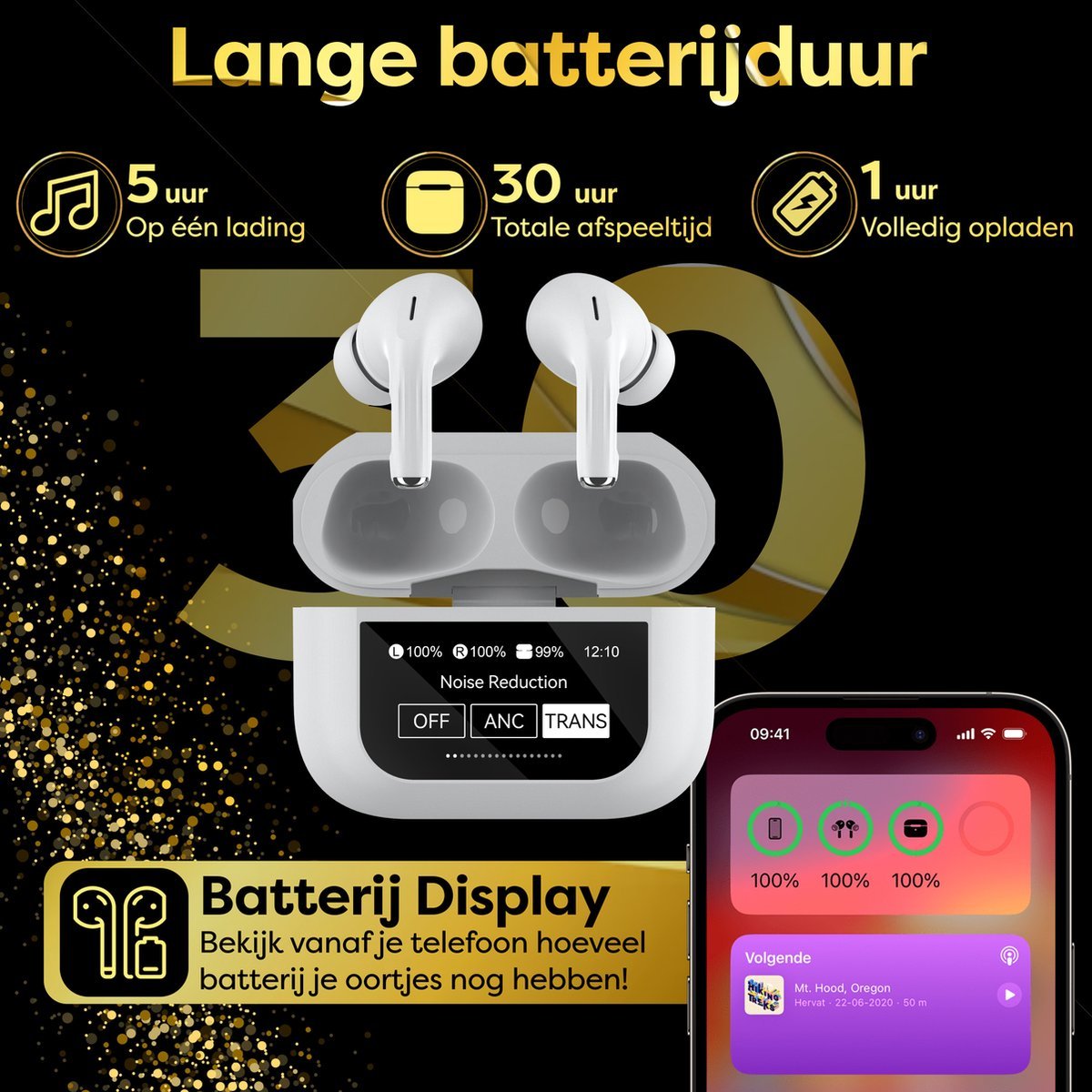 In - Ear Draadloze Oordopjes met Touch Display - Geschikt voor iPhone Oortjes - Nieuwe Bluetooth 5.4 - Noise Cancelling - Oortjes Draadloos - Originele Wireless EarBuds - Phreeze TWS9 Pro - Oordopjes - Phreeze