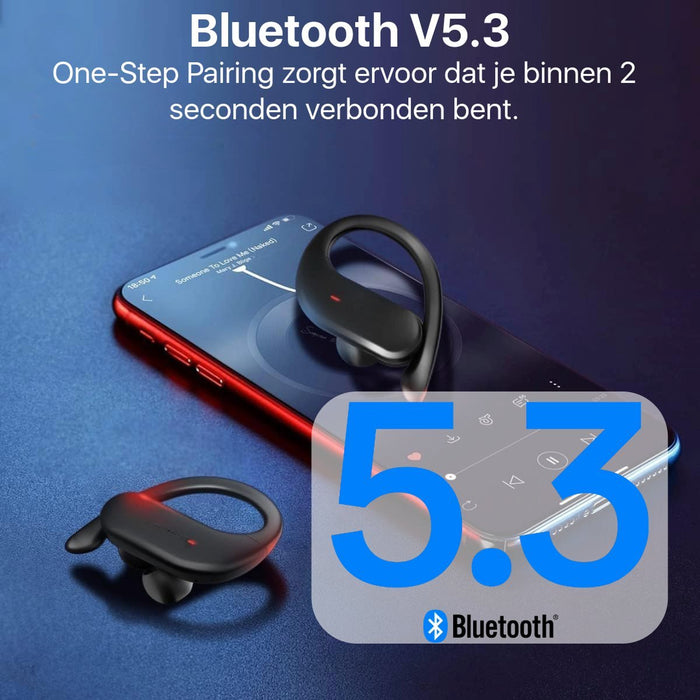 Sport Oordopjes - Bluetooth V5.3 - Haakbevestiging - Waterdicht IPX5 - Krachtige Bass - Hardloop Oordopjes - Sport Oortjes - Sportoortjes - Oordopjes Bluetooth - Hardlopen - Sport Oordopjes - Oordopjes - Phreeze