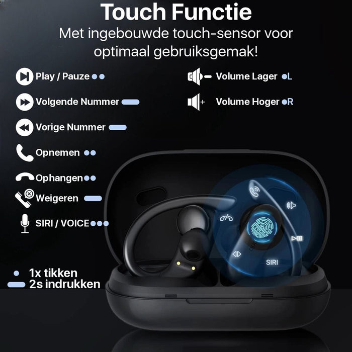 Sport Oordopjes - Bluetooth V5.3 - Haakbevestiging - Waterdicht IPX5 - Krachtige Bass - Hardloop Oordopjes - Sport Oortjes - Sportoortjes - Oordopjes Bluetooth - Hardlopen - Sport Oordopjes - Oordopjes - Phreeze