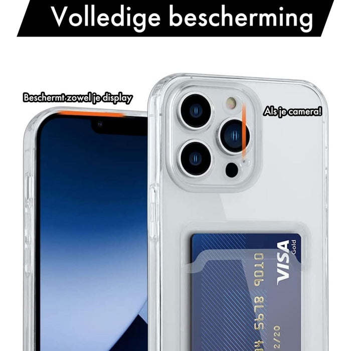 ShockProof iPhone 14 Pro Max Hoesje met Pasjeshouder - Transparant - Met Kaarthouder - Kristalhelder