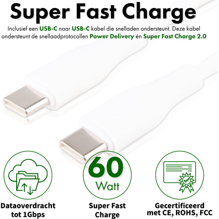 Gecertificeerde Snellader met 2 USB-C Poorten + Samsung Opladerkabel - 3 Meter - GaN Technologie - Geschikt voor Samsung Oplaadstekker - 20W, 25W, 30W, 35W Dynamische Allocatie - Voor Macbook, Tablet, Google, HTC, Sony, Pixel, Samsung Galaxy, Android