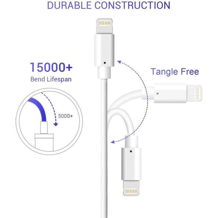 12 W 2 poorts iPhone-oplader + 2 stuks 1 meter iPhone-oplaadkabel | [gecertificeerd] USB-voeding en Lightning-kabel voor iPhone SE 2020 XS Max XR X 8 Plus 7 Plus 6 Plus 5s SE iPad Airpods - Opladers - Phreeze