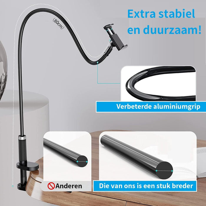 Telefoonhouder met Flexibele Arm en Klem voor Bed Bureau of Tafel - Telefoon Standaard Universeel - Zwart