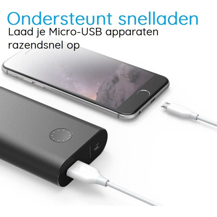 2-PACK Micro-USB Datakabel, Laadkabel - Snellader Kabel - Fast en Quick Charge Oplaadkabel - Micro USB Naar USB-A - Oplaadsnoer Telefoon - JBL - Samsung - Sony - OnePlus - TPE – Wit – 3 Meter - Kabels - Phreeze