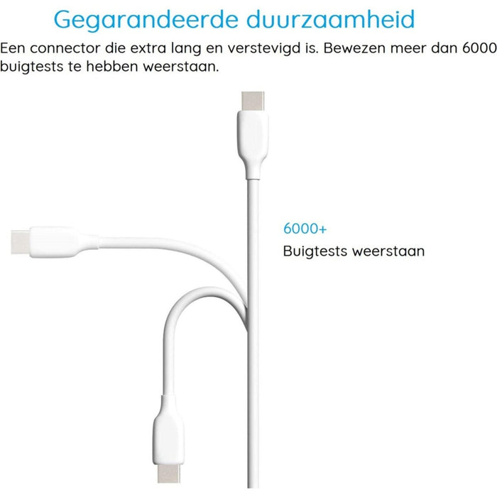 2-PACK Power TPE USB-C Kabel voor Samsung / Huawei - Data en Sychronisatie - Snellaadkabel Opladerkabel Snoer Oplaadsnoer - Type C Fast Charging - Oplaadkabel - 1 Meter - Kabels - Phreeze