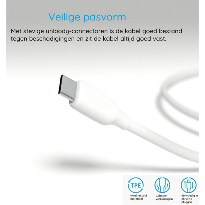 2-PACK Power TPE USB-C Kabel voor Samsung / Huawei - Data en Sychronisatie - Snellaadkabel Opladerkabel Snoer Oplaadsnoer - Type C Fast Charging - Oplaadkabel - 1 Meter - Kabels - Phreeze