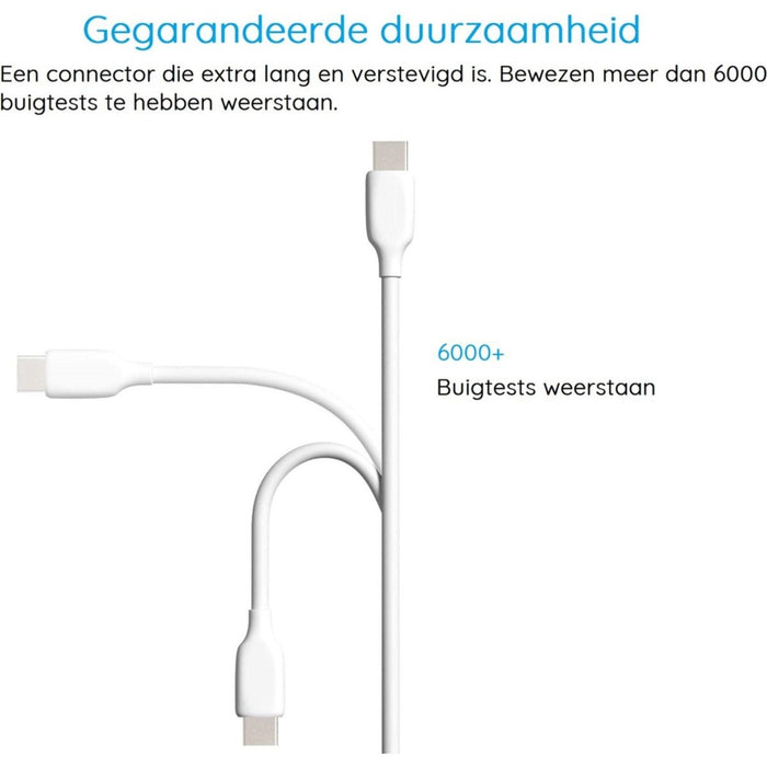 2-PACK USB-C naar USB-C Kabel 2 Meter - USB-C naar USB C - High-Speed 65W - Opladerkabel - Oplaadkabel - Oplaadsnoer - USB-C Snoer - Samsung Kabel - Snoertje - Lader - Oplader USBC Kabel - Wit - Snellader - Kabels - Phreeze