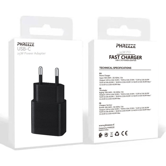 20W Oplader - Geschikt voor Apple iPhone iPad - USB C Snellader 20W - Zwart - 2 Stuks - Opladers - Phreeze