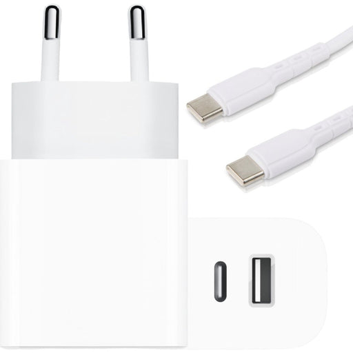 20W Power Oplader USB C Adapter en USB A 2 in 1 Lader met USB-C Kabel - Fast Charger Oplaadstekker - Snellader iPhone/iPad/Samsung Etc - Universeel Wit - 1 Stuk - Opladers - Phreeze