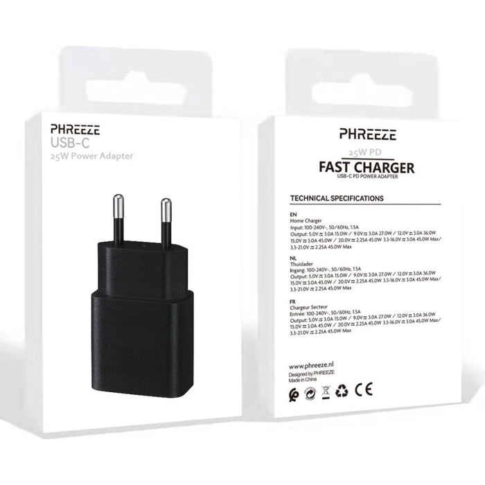 20W USB-C oplader - Snellader iPhone - Zwart - Geschikt voor Apple - Lichtnetadapter, Thuislader voor iPhone 14/13/12/11 en iPad - Opladers - Phreeze
