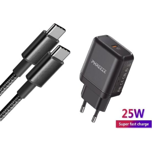 25W USB-C Snellader met Kabel - USB-C Samsung |Snellader Samsung S21 / A52 / A72 / A73 / A51 / Note 20 Ultra | USBC lader | - Opladers - Phreeze