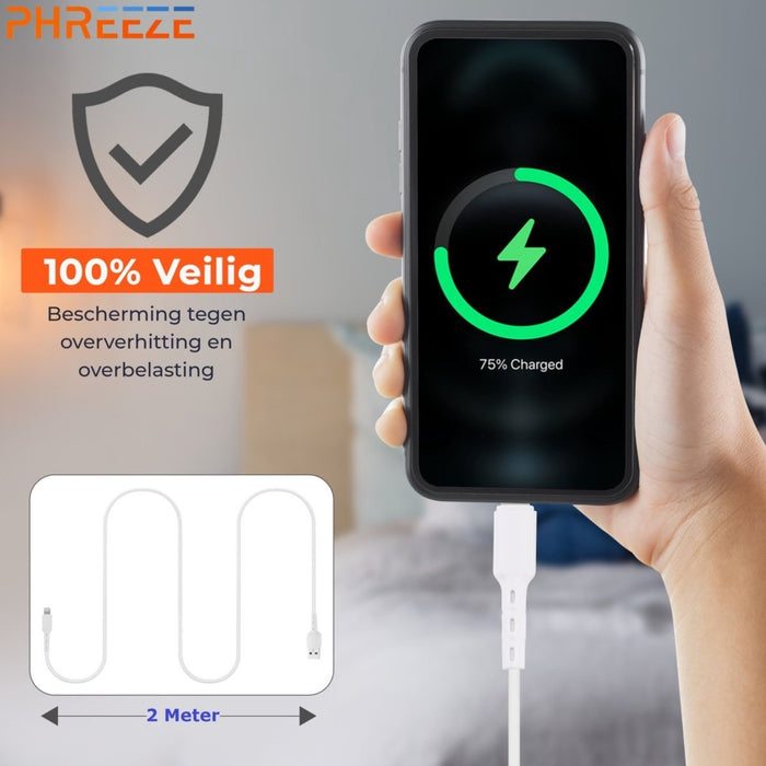 2x iPhone Oplader Kabel - iPhone oplader - iPhone kabel 2 Meter - iPhone oplaadkabel - iPhone snoertje - iPhone snoertje 2 Meter - iPhone Kabel Apple 6/7/8/X/Xr/Xs/11/12/13 - Kabels - Phreeze