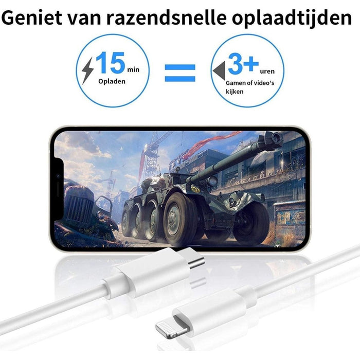 2x iPhone oplader kabel USB-C naar lightning kabel geschikt voor Apple iPhone 12 (Mini, Pro, Pro Max) - iPhone oplaadkabel - iPhone kabel - Lightningkabels - iPhone 12 oplader - iPhone 12 oplaadkabel - Kabels - Phreeze