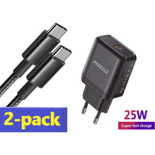 2x Lader USB-C voor Samsung S21 - Fast Charging - Adapter - Oplader - Stekker - Oplaadstekker - USB-C Oplader - Opladers - Phreeze